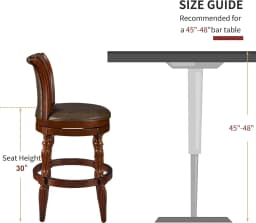 Set of 2 Solid Wood Swivel High Bar Stool, 30 1/8" H Carved 180°Return Traditional Pub Height Stools, Armless Barstool with PU L