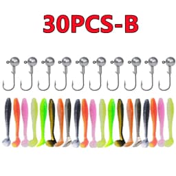 New 50/30/15PC Soft Fishing Lures Kit Silicone Lure Set Artificial Bait Worm with Crank Jig Head Hook Fishing Tackle Accessories