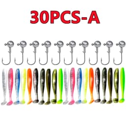 New 50/30/15PC Soft Fishing Lures Kit Silicone Lure Set Artificial Bait Worm with Crank Jig Head Hook Fishing Tackle Accessories