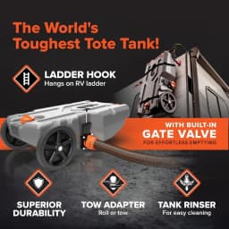 28-Gallon RV Tote Tank - Features Large Heavy-Duty No-Flat Wheels & Built-in Gate Valve - Removable Steel Tow Adapter, (39004)