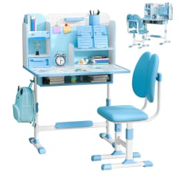 Small Desk, Kids Study Desk Chair Set, Height Adjustable Children School Study Table Chair Set with Sitting Corrector, Ergonomic