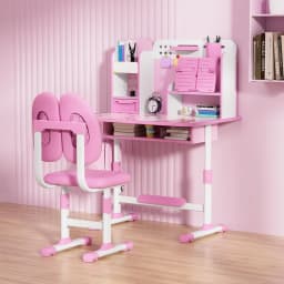 Small Desk, Kids Study Desk Chair Set, Height Adjustable Children School Study Table Chair Set with Sitting Corrector, Ergonomic