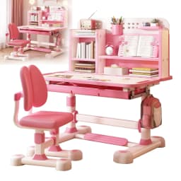 Small Desk, Kids Study Desk Chair Set, Height Adjustable Children School Study Table Chair Set with Sitting Corrector, Ergonomic