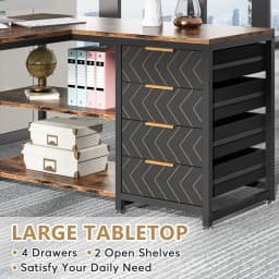 Tribesigns L Shaped Computer Desk with Storage Drawers, 59 inch Corner Desk with Shelves, Reversible L-Shaped Office Desk Study