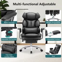 JHK PU Leather Ergonomic Office Computer Desk Chair High Back with Footrest Lumbar Support Height Adjustable For Home Office