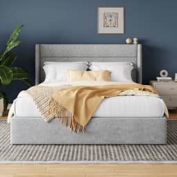 HOOMIC Lift Up Storage Bed with Wingback Headboard/Heavy-Duty Hydraulic Bed/Large Underneath Storage Allewie