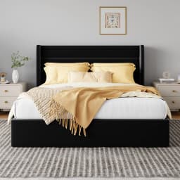 HOOMIC Lift Up Storage Bed with Wingback Headboard/Heavy-Duty Hydraulic Bed/Large Underneath Storage Allewie
