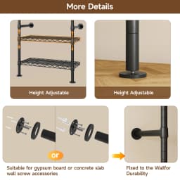 L4 Wall Mounted Industrial Pipe Clothes Rack, Closet Organizer System with Rods Expandable, Clothing Rack, Corner Garment Rack