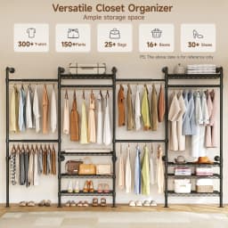 L4 Wall Mounted Industrial Pipe Clothes Rack, Closet Organizer System with Rods Expandable, Clothing Rack, Corner Garment Rack