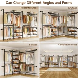 L4 Wall Mounted Industrial Pipe Clothes Rack, Closet Organizer System with Rods Expandable, Clothing Rack, Corner Garment Rack