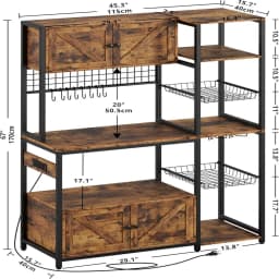 IRONCK Bakers Rack with 2 Storage Cabinets and Power Outlet, 45.3 Inch Kitchen Microwave Stand with Storage, Coffee Bar Cabinet