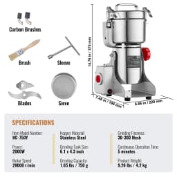 SucceBuy 150-2500g Electric Grain Mill Grinder Commercial Swing Spice Grinders for Dry Herbs Grains Spices Cereals Coffee Corn