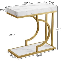 White Gold C Shaped End Table Modern Bedside Table Small Side Table for Couch, Sofa Table with Metal Frame for Living Room