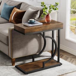 White Gold C Shaped End Table Modern Bedside Table Small Side Table for Couch, Sofa Table with Metal Frame for Living Room