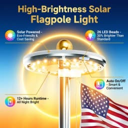 Solar LED Flagpole Light IP65 Waterproof Auto On Off Solar Powered Umbrella Landscape Lamp Energy Saving Portable Camping Light Outdoor Decor for Tent Patio Garden Yard Lawn Path Street
