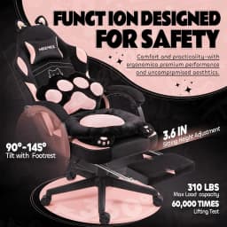 Pink Cute Gaming Chair with Cat Ears & Paw Lumbar Cushion, Ergonomic Reclining Computer Chair with Footrest, Customized