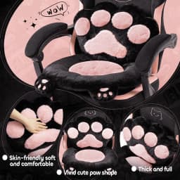 Pink Cute Gaming Chair with Cat Ears & Paw Lumbar Cushion, Ergonomic Reclining Computer Chair with Footrest, Customized