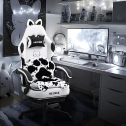 Pink Cute Gaming Chair with Cat Ears & Paw Lumbar Cushion, Ergonomic Reclining Computer Chair with Footrest, Customized