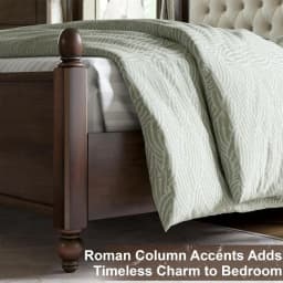 AMERLIFE King Size Solid Wood Bed Frame,Transitional Platform Bed with 52.5"Upholstered Tufted Headboard,Rubberwood/Roman Column