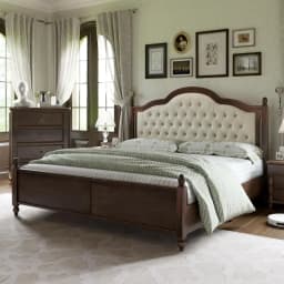 AMERLIFE King Size Solid Wood Bed Frame,Transitional Platform Bed with 52.5"Upholstered Tufted Headboard,Rubberwood/Roman Column