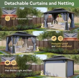 Aoxun 10x12 Gazebo Hardtop Gazebo with Double Galvanized Steel Roof Outdoor Pavilion with Breathable Netting and Privacy Curtain