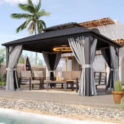 Aoxun 10x12 Gazebo Hardtop Gazebo with Double Galvanized Steel Roof Outdoor Pavilion with Breathable Netting and Privacy Curtain