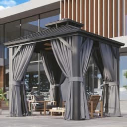 Aoxun 10x12 Gazebo Hardtop Gazebo with Double Galvanized Steel Roof Outdoor Pavilion with Breathable Netting and Privacy Curtain