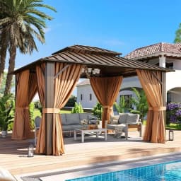 Aoxun 10x12 Gazebo Hardtop Gazebo with Double Galvanized Steel Roof Outdoor Pavilion with Breathable Netting and Privacy Curtain