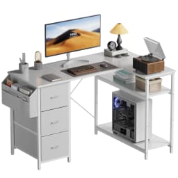 FRODROVIA 120cm L Shaped Computer Corner Desk with 3 Fabric Drawers & Side Pocket, Multiple Colors Available, Gaming PC Table for Home Office Workstation
