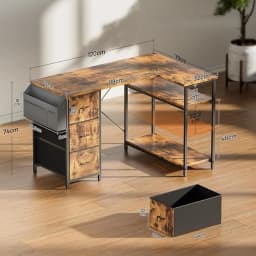 FRODROVIA 120cm L Shaped Computer Corner Desk with 3 Fabric Drawers & Side Pocket, Multiple Colors Available, Gaming PC Table for Home Office Workstation