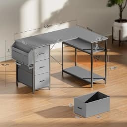 FRODROVIA 120cm L Shaped Computer Corner Desk with 3 Fabric Drawers & Side Pocket, Multiple Colors Available, Gaming PC Table for Home Office Workstation