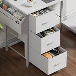FRODROVIA 120cm L Shaped Computer Corner Desk with 3 Fabric Drawers & Side Pocket, Multiple Colors Available, Gaming PC Table for Home Office Workstation