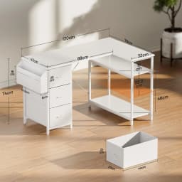FRODROVIA 120cm L Shaped Computer Corner Desk with 3 Fabric Drawers & Side Pocket, Multiple Colors Available, Gaming PC Table for Home Office Workstation