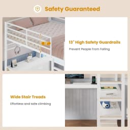 Loft Bed Full Size with U-Shaped Desk, 6 Storage Drawers, Power Outlet, LED Metal Loft Bed with 2 Storage Shelves,, Customized