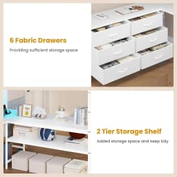 Loft Bed Full Size with U-Shaped Desk, 6 Storage Drawers, Power Outlet, LED Metal Loft Bed with 2 Storage Shelves,, Customized