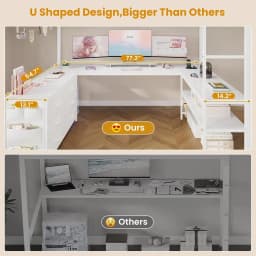 Loft Bed Full Size with U-Shaped Desk, 6 Storage Drawers, Power Outlet, LED Metal Loft Bed with 2 Storage Shelves,, Customized