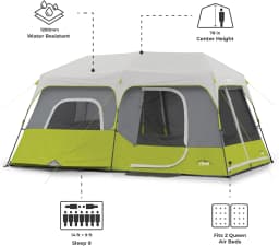 US Stock9 Person Instant Cabin Tent camping family beach waterproof camping tent- 14' x 9',2 person tent / 4 person tent Green (