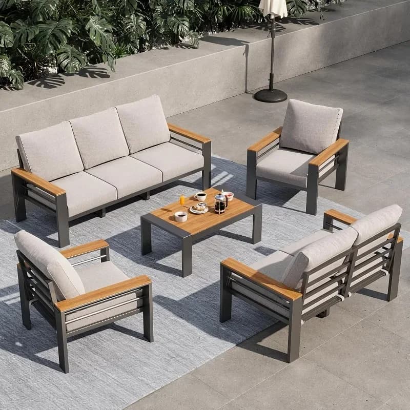 Aoxun Aluminum Outdoor Patio Furniture Set, 7 Seats Outdoor Sectional with Coffee Table, Patio Conversation Sets with Upgraded