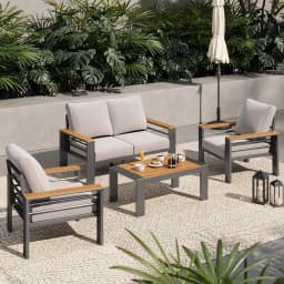 Aoxun Aluminum Outdoor Patio Furniture Set, 7 Seats Outdoor Sectional with Coffee Table, Patio Conversation Sets with Upgraded