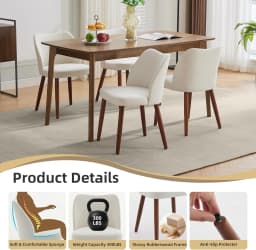 2pcs Dining Chair , Linen Upholstered Dining Chair with Wood Legs, Wing Backrest, Wooden Kitchen Chair, Kitchen Chairs with Thick Cushions for Dining Room, Living Room,White.