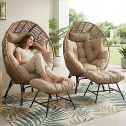 NICESOUL 2 Person Egg Chair Indoor Outdoor Stationary Wicker Large Egg Seating Large Egg Basket Lounge Chair with Ottoman