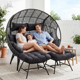 NICESOUL 2 Person Egg Chair Indoor Outdoor Stationary Wicker Large Egg Seating Large Egg Basket Lounge Chair with Ottoman