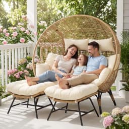 NICESOUL 2 Person Egg Chair Indoor Outdoor Stationary Wicker Large Egg Seating Large Egg Basket Lounge Chair with Ottoman