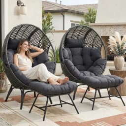 NICESOUL 2 Person Egg Chair Indoor Outdoor Stationary Wicker Large Egg Seating Large Egg Basket Lounge Chair with Ottoman