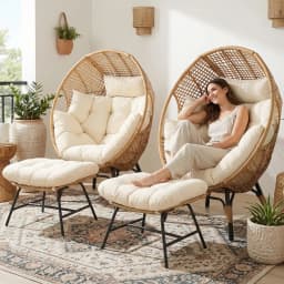 NICESOUL 2 Person Egg Chair Indoor Outdoor Stationary Wicker Large Egg Seating Large Egg Basket Lounge Chair with Ottoman