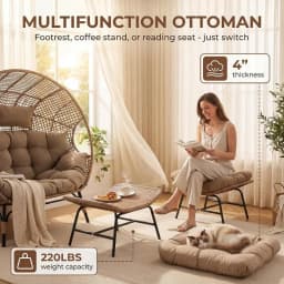 NICESOUL 2 Person Egg Chair Indoor Outdoor Stationary Wicker Large Egg Seating Large Egg Basket Lounge Chair with Ottoman