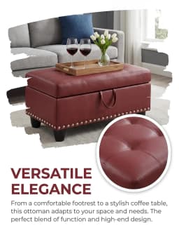 Ottoman with Storage, 28.5 inch Faux Leather Storage Ottoman with Padded Seat, Large Entryway Bench with Solid Wood, Customized