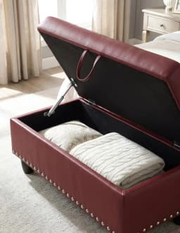 Ottoman with Storage, 28.5 inch Faux Leather Storage Ottoman with Padded Seat, Large Entryway Bench with Solid Wood, Customized