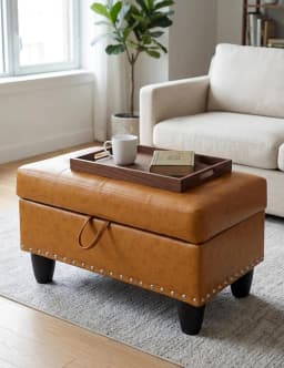Ottoman with Storage, 28.5 inch Faux Leather Storage Ottoman with Padded Seat, Large Entryway Bench with Solid Wood, Customized