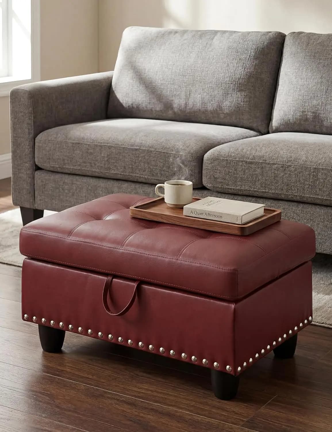 Ottoman with Storage, 28.5 inch Faux Leather Storage Ottoman with Padded Seat, Large Entryway Bench with Solid Wood, Customized